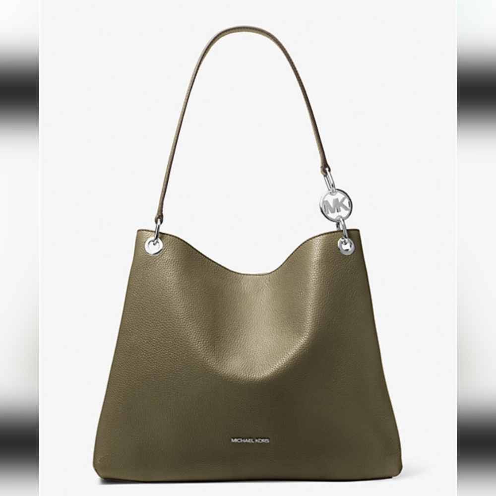 Michael Kors Christina Large Pebbled Leather Shoulder Bag In Olive NWOT